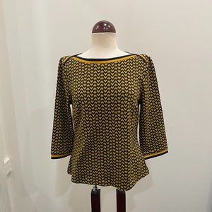 Boden 3/4" Sleeve Navy and Yellow Chevron Sweater Size 12